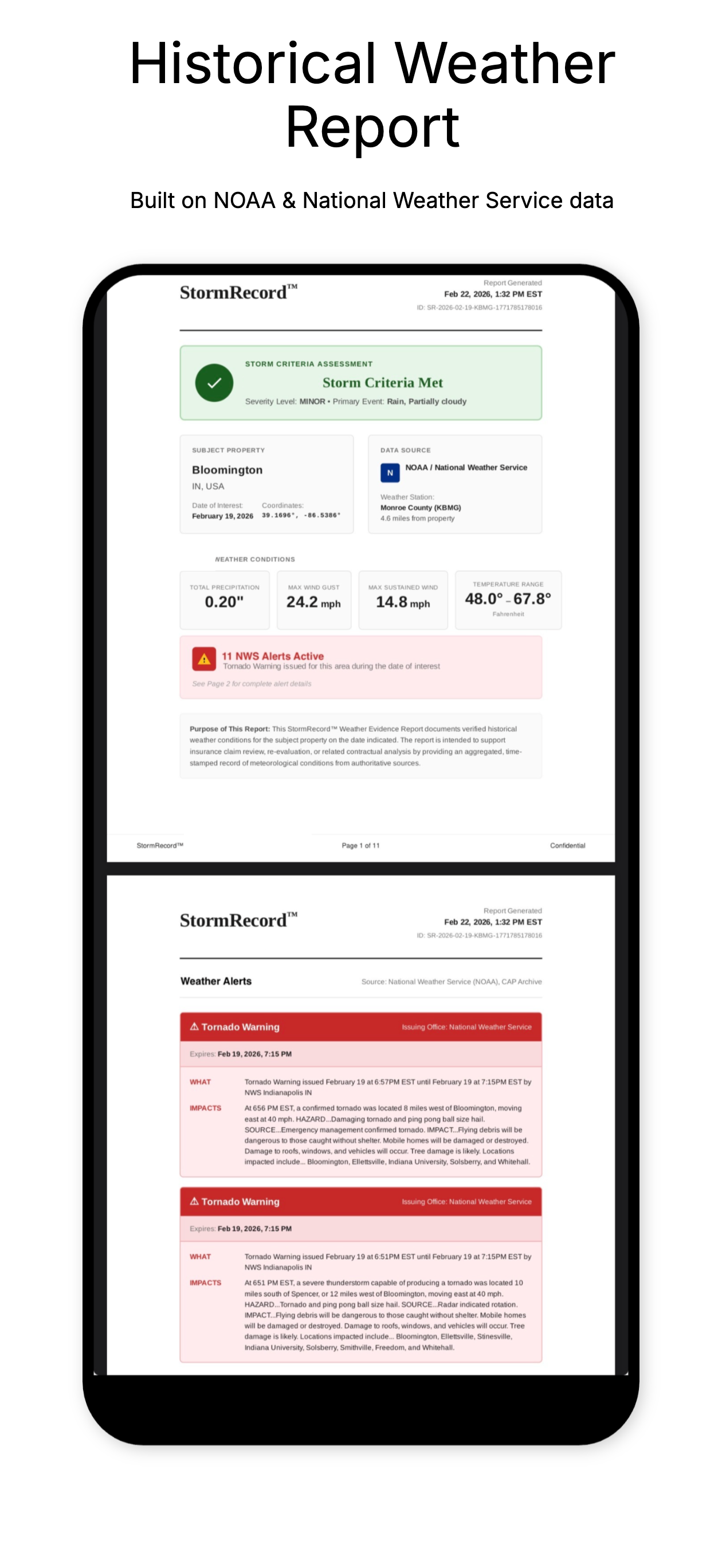 StormRecord Historical Weather Report — Cover Page