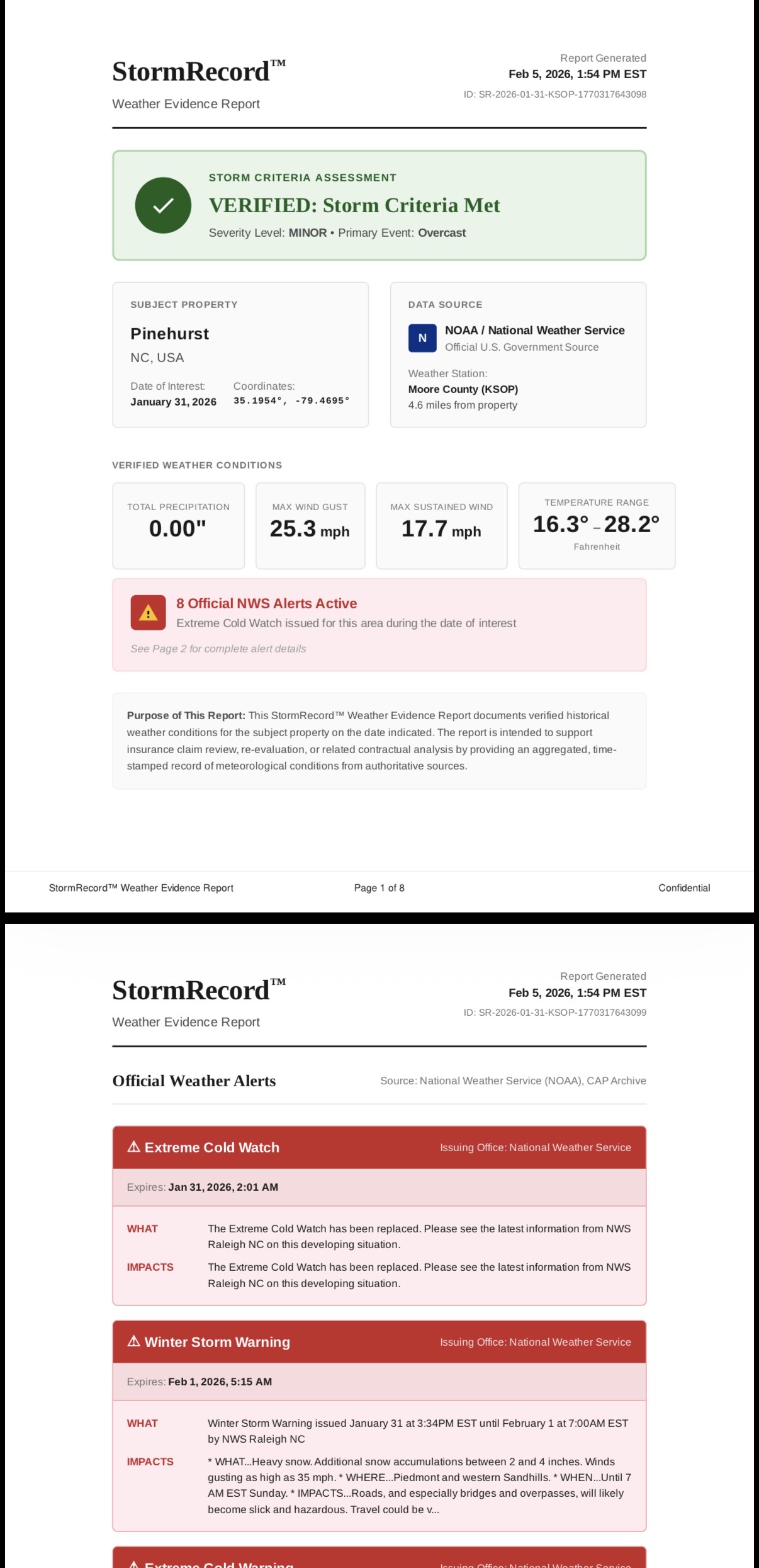 StormRecord Report Cover Page
