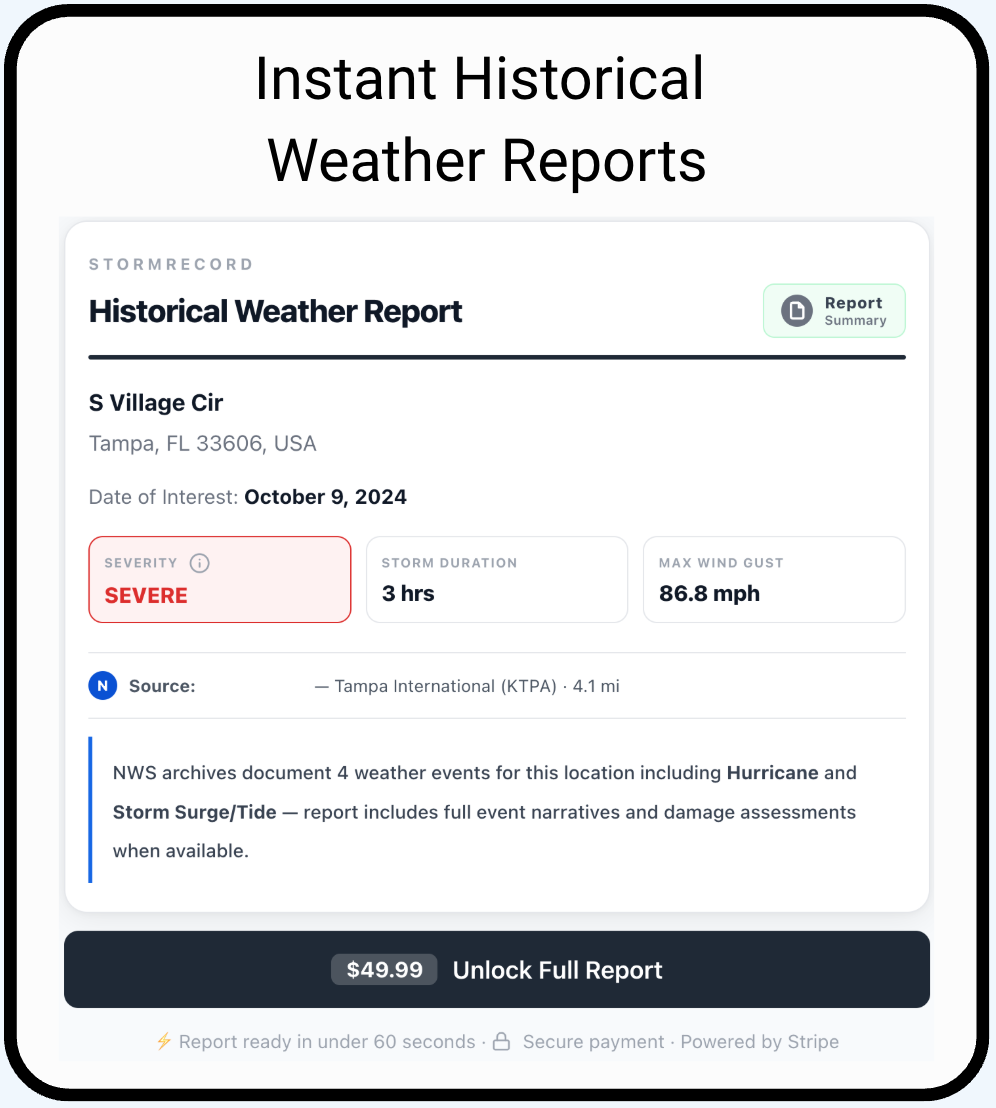 StormRecord App — Historical Weather Report Preview